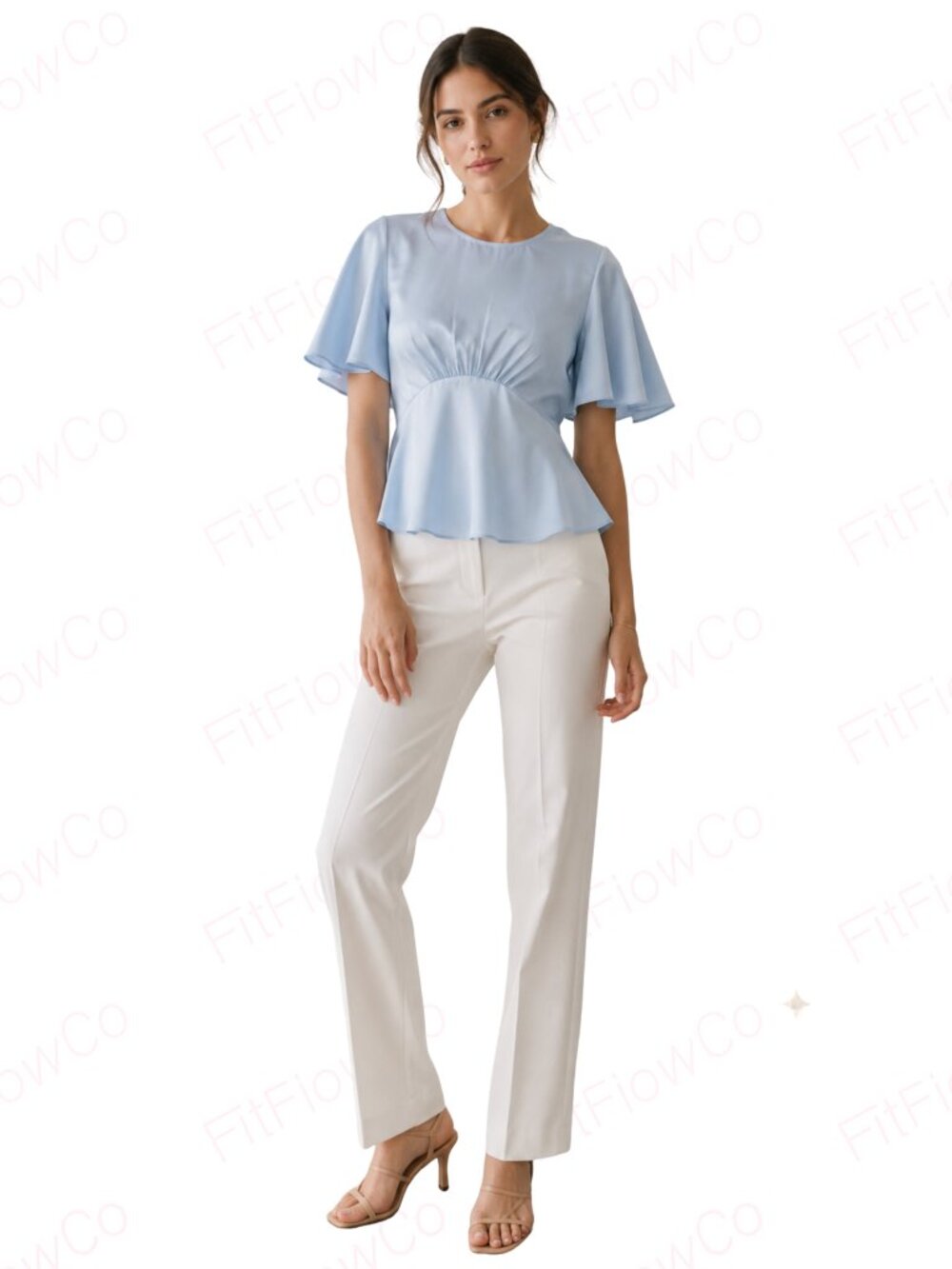 Express Light Blue Satin Look Flutter Sleeve Peplum Blouse Size S